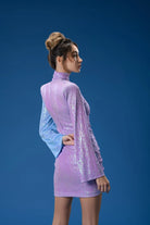 Gira Official-Lila Mavi Renk Bloklu Payetli Mini Elbise-Elbise-2-Milagron.com