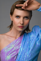 Gira Official-Lila Mavi Tek Omuz Payetli Elbise-Elbise-2-Milagron.com