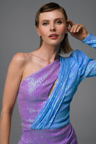 Gira Official-Lila Mavi Tek Omuz Payetli Elbise-Elbise-3-Milagron.com