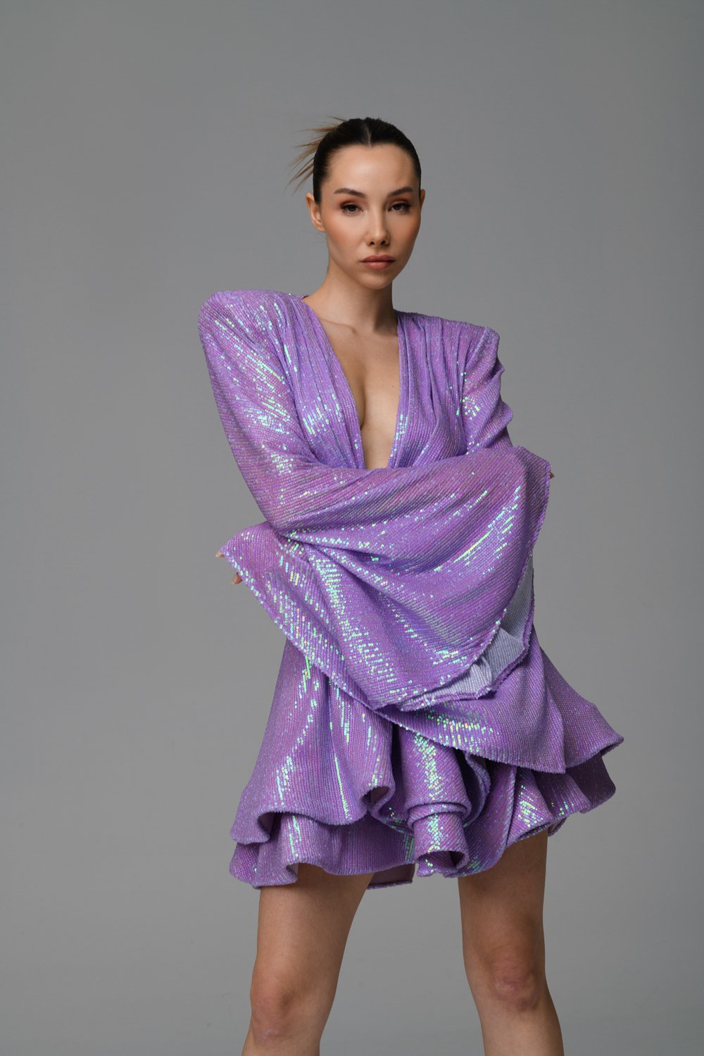 Gira Official-Lila Payetli Glenli Elbise-Elbise-1-Milagron.com