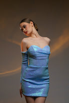 Gira Official-Mavi Payetli Büstiyer Detaylı Mini Elbise-Elbise-3-Milagron.com
