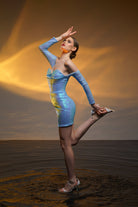 Gira Official-Mavi Payetli Büstiyer Detaylı Mini Elbise-Elbise-4-Milagron.com