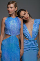 Gira Official-Mavi Payetli Cut Out Detaylı Midi Elbise-Elbise-2-Milagron.com