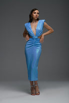 Gira Official-Mavi Payetli Cut Out Detaylı Midi Elbise-Elbise-5-Milagron.com