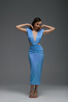 Gira Official-Mavi Payetli Cut Out Detaylı Midi Elbise-Elbise-6-Milagron.com