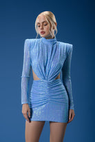 Gira Official-Mavi Payetli Cut Out Detaylı Payetli Mini Elbise-Elbise-1-Milagron.com