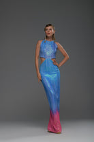 Gira Official-Mavi Pembe Degrade Cut Out Detaylı Maxi Elbise-Elbise-1-Milagron.com