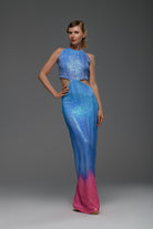 Gira Official-Mavi Pembe Degrade Cut Out Detaylı Maxi Elbise-Elbise-4-Milagron.com