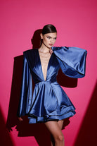 Gira Official-Mavi Saten Glenli Elbise-Elbise-1-Milagron.com