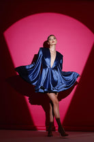 Gira Official-Mavi Saten Glenli Elbise-Elbise-2-Milagron.com