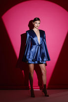 Gira Official-Mavi Saten Glenli Elbise-Elbise-5-Milagron.com