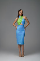 Gira Official-Mavi Yeşil Payetli Çapraz Detaylı Midi Elbise-Elbise-1-Milagron.com