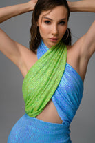 Gira Official-Mavi Yeşil Payetli Çapraz Detaylı Midi Elbise-Elbise-10-Milagron.com