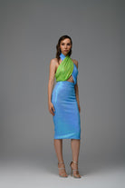 Gira Official-Mavi Yeşil Payetli Çapraz Detaylı Midi Elbise-Elbise-3-Milagron.com