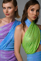 Gira Official-Mavi Yeşil Payetli Çapraz Detaylı Midi Elbise-Elbise-5-Milagron.com