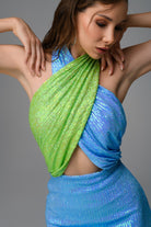 Gira Official-Mavi Yeşil Payetli Çapraz Detaylı Midi Elbise-Elbise-6-Milagron.com