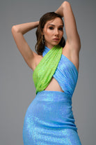 Gira Official-Mavi Yeşil Payetli Çapraz Detaylı Midi Elbise-Elbise-7-Milagron.com