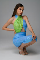 Gira Official-Mavi Yeşil Payetli Çapraz Detaylı Midi Elbise-Elbise-8-Milagron.com