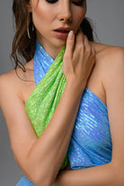 Gira Official-Mavi Yeşil Payetli Çapraz Detaylı Midi Elbise-Elbise-9-Milagron.com