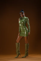 Gira Official-Metalik Yeşil Drapeli Mini Elbise-Elbise-2-Milagron.com