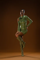 Gira Official-Metalik Yeşil Drapeli Mini Elbise-Elbise-5-Milagron.com