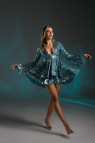 Gira Official-Mint Grenli İspanyol Kol Detaylı Mini Elbise-Elbise-1-Milagron.com