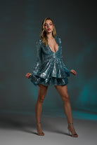 Gira Official-Mint Grenli İspanyol Kol Detaylı Mini Elbise-Elbise-2-Milagron.com