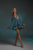 Gira Official-Mint Grenli İspanyol Kol Detaylı Mini Elbise-Elbise-7-Milagron.com