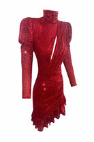 Gira Official-Payetli Fırfırlı Elbise Kırmızı-Elbise-3-Milagron.com