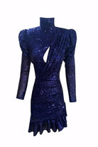 Gira Official-Payetli Fırfırlı Elbise Lacivert-Elbise-1-Milagron.com