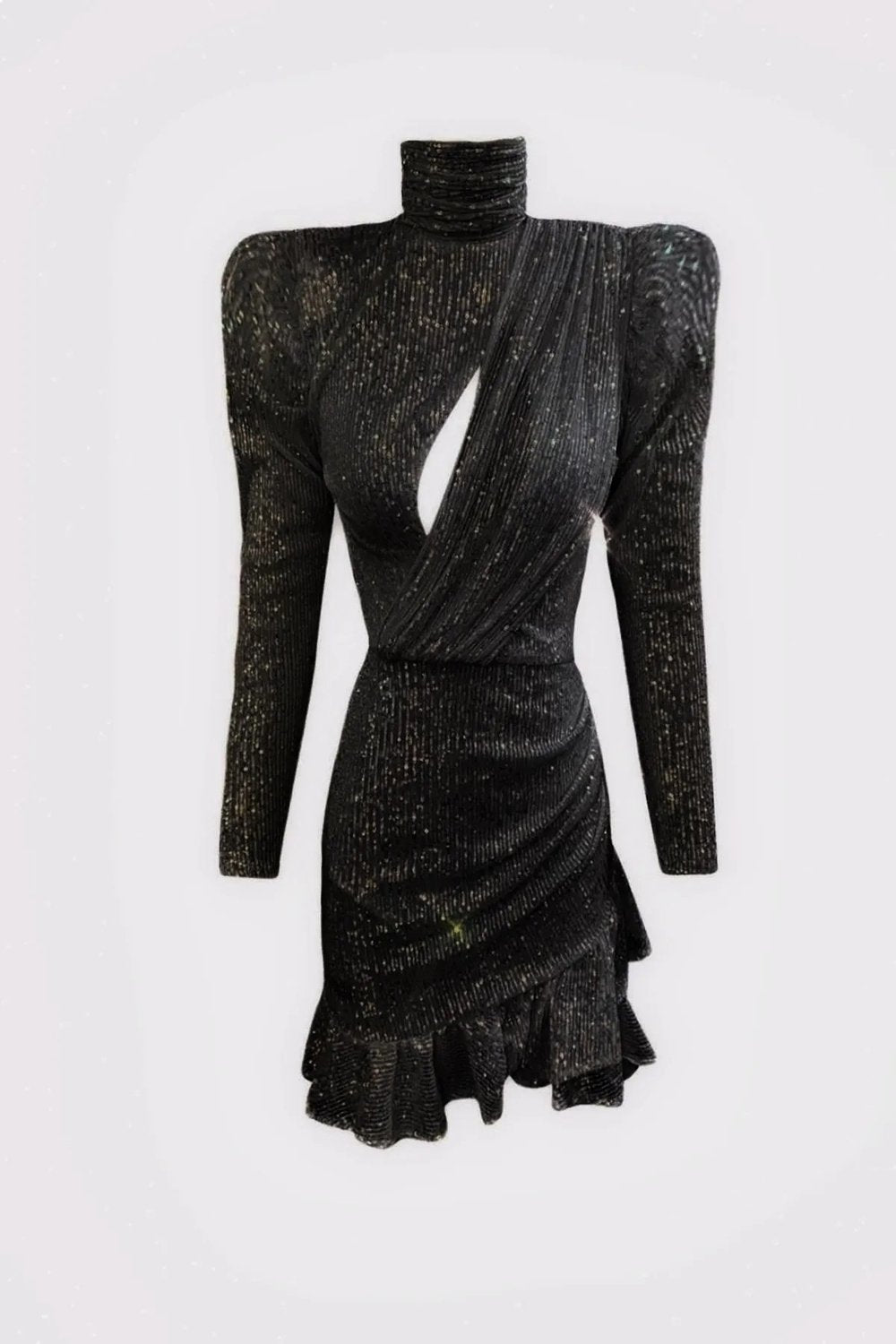 Gira Official-Payetli Fırfırlı Elbise Siyah-Elbise-1-Milagron.com