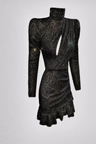 Gira Official-Payetli Fırfırlı Elbise Siyah-Elbise-2-Milagron.com