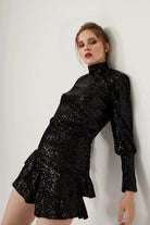 Gira Official-Payetli Sırt Detaylı Elbise Siyah-Elbise-1-Milagron.com