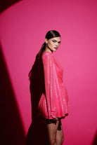 Gira Official-Pembe Payetli Geniş Kol Detaylı Elbise-Elbise-3-Milagron.com