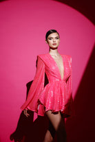 Gira Official-Pembe Payetli Geniş Kol Detaylı Elbise-Elbise-4-Milagron.com