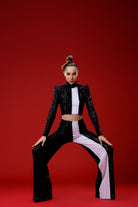 Gira Official-Siyah Beyaz Seritli Payetli Crop Top Pantolon Takım-Elbise-2-Milagron.com