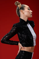Gira Official-Siyah Beyaz Seritli Payetli Crop Top Pantolon Takım-Elbise-3-Milagron.com