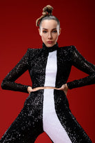 Gira Official-Siyah Beyaz Seritli Payetli Crop Top Pantolon Takım-Elbise-4-Milagron.com