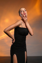 Gira Official-Siyah İp Detaylı Maxi Elbise-Elbise-5-Milagron.com