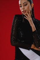 Gira Official-Siyah Payetli Beyaz Şerit Detaylı Mini Elbise-Elbise-10-Milagron.com