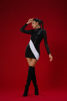 Gira Official-Siyah Payetli Beyaz Şerit Detaylı Mini Elbise-Elbise-1-Milagron.com