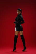 Gira Official-Siyah Payetli Beyaz Şerit Detaylı Mini Elbise-Elbise-2-Milagron.com