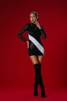 Gira Official-Siyah Payetli Beyaz Şerit Detaylı Mini Elbise-Elbise-6-Milagron.com