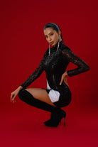 Gira Official-Siyah Payetli Beyaz Şerit Detaylı Mini Elbise-Elbise-8-Milagron.com