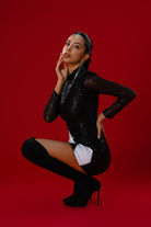 Gira Official-Siyah Payetli Beyaz Şerit Detaylı Mini Elbise-Elbise-9-Milagron.com