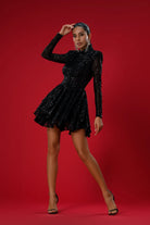 Gira Official-Siyah Payetli Boğazlı Mini Elbise-Elbise-1-Milagron.com