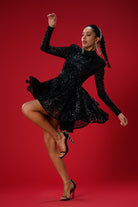 Gira Official-Siyah Payetli Boğazlı Mini Elbise-Elbise-1-Milagron.com