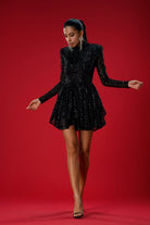Gira Official-Siyah Payetli Boğazlı Mini Elbise-Elbise-2-Milagron.com