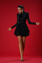 Gira Official-Siyah Payetli Boğazlı Mini Elbise-Elbise-7-Milagron.com