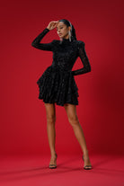 Gira Official-Siyah Payetli Boğazlı Mini Elbise-Elbise-8-Milagron.com